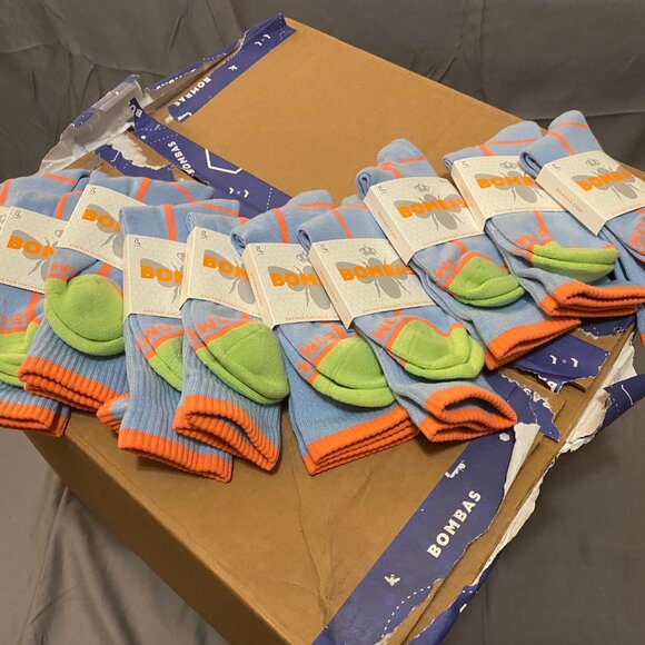 [10 Pack] Bombas Neon Tipping Border PowderBlue Medium Calf Socks
